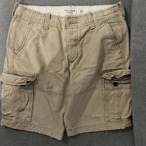 Abercrombie & Fitch Distressed Button Fly Heavy Duty Cargo Shorts Tan 33